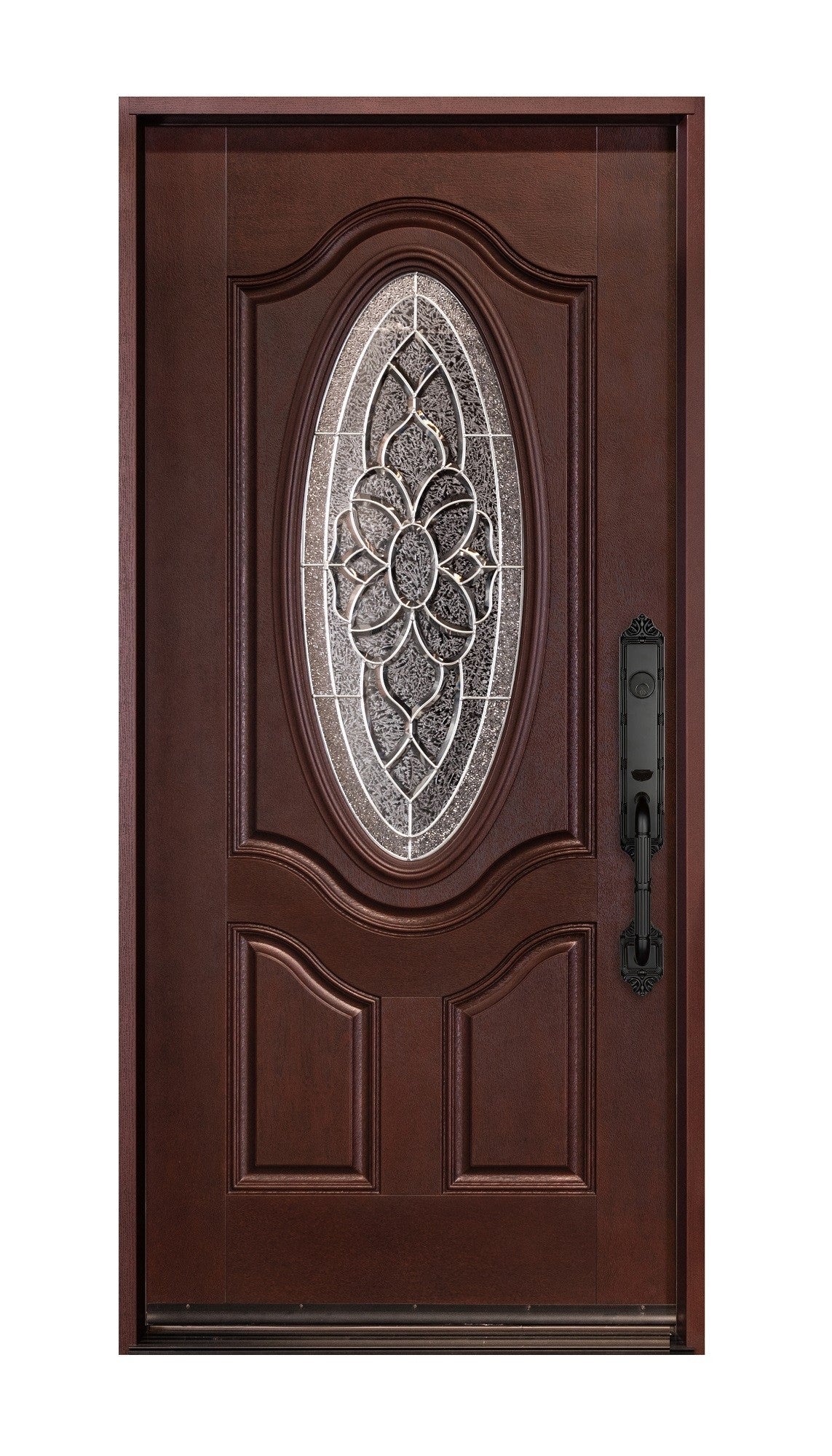 Entry Prehung Oval Glass Single Wood Door with 2 Sidelights